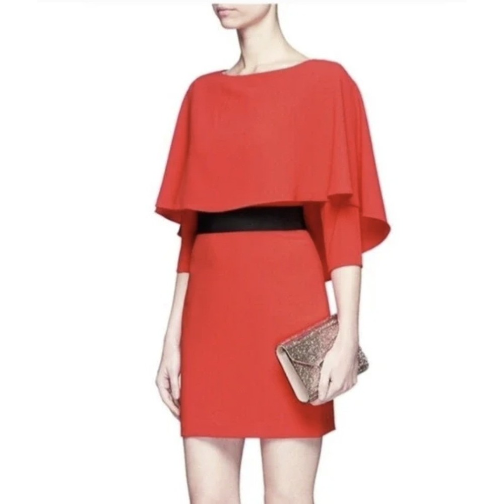 Alice Olivia Mini Cocktail Party Dress Red Prom Wedding Cape Size 2